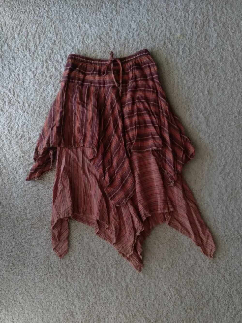 Vintage KPC Orange Striped Asymmetrical Hem Layered Midi Skirt with Tie Bell
